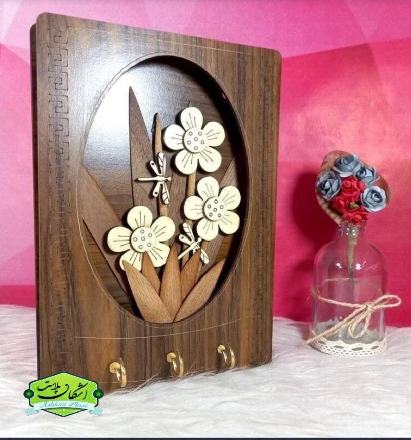 جا کلیدی چوبی طرح گل